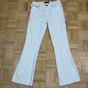 VTG Gasoline White Textured Flare Jeans Raw Hem Women Size 10 x 33 Stretch Denim